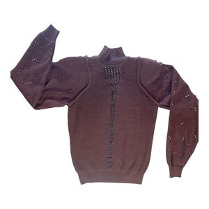 Le Painty Paris Mock Turtleneck Sweater with Beaded Sequined Accents Vintage